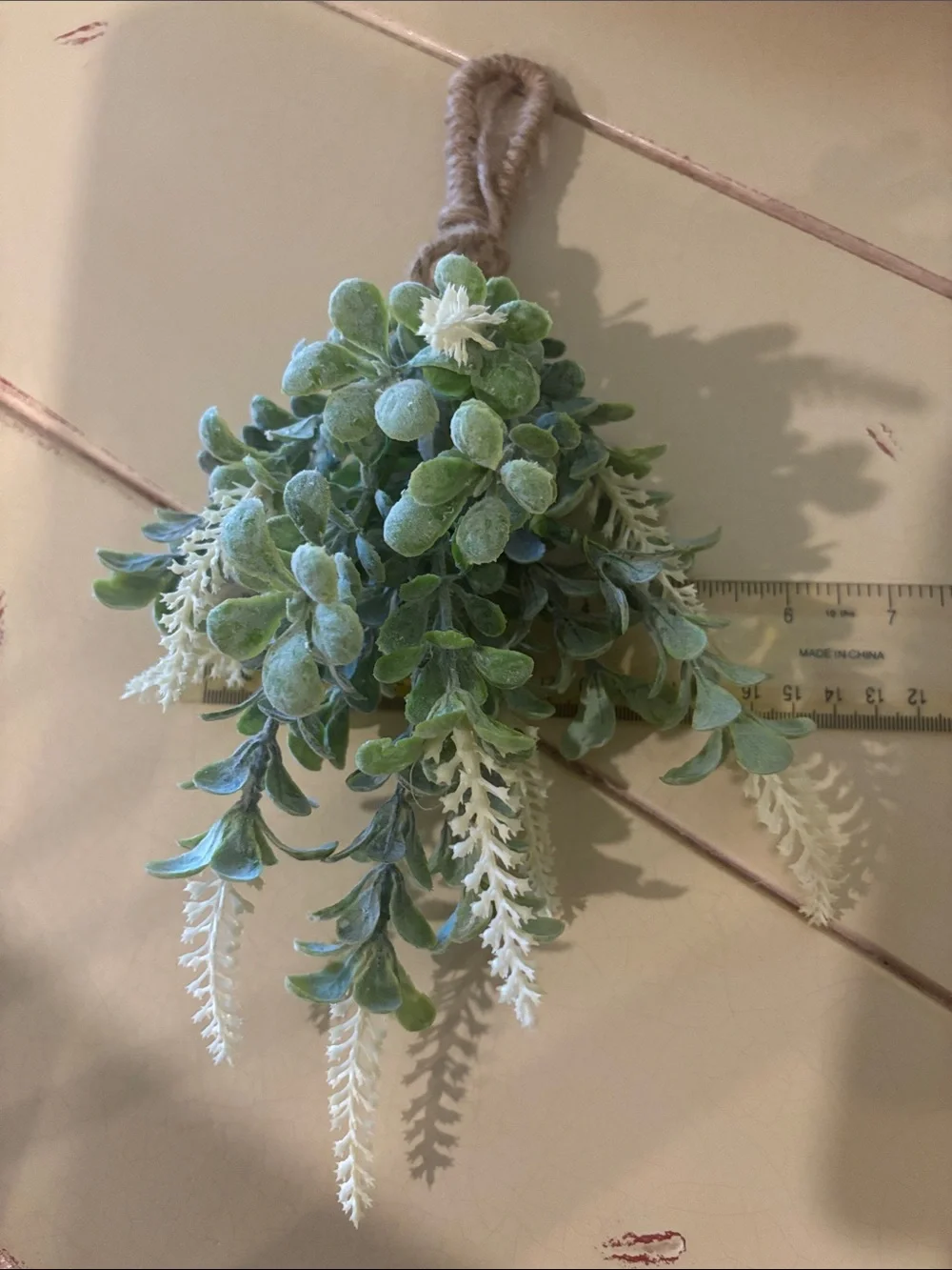 Rope-Hung Faux Greenery Bundle with Cream Accents